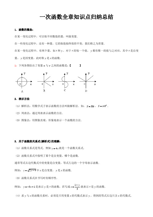 八年级数学一次函数全章知识点归纳总结