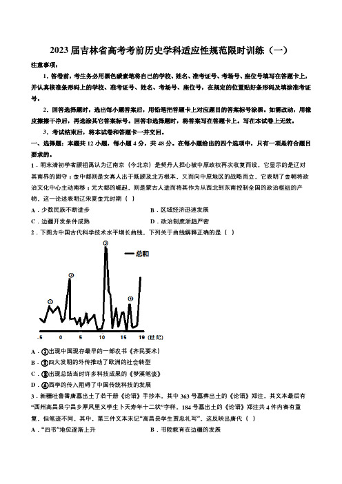 2023届吉林省高考考前历史学科适应性规范限时训练(解析版)