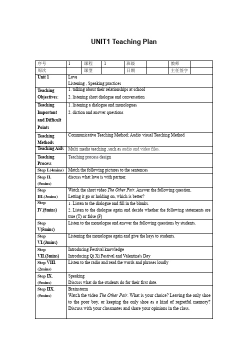 新编大学实用英语教程第二册教案unit 1