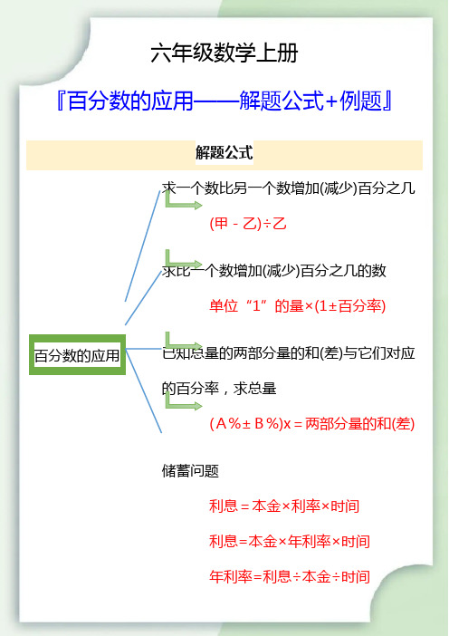 六年级数学上册百分数的应用解题公式+例题