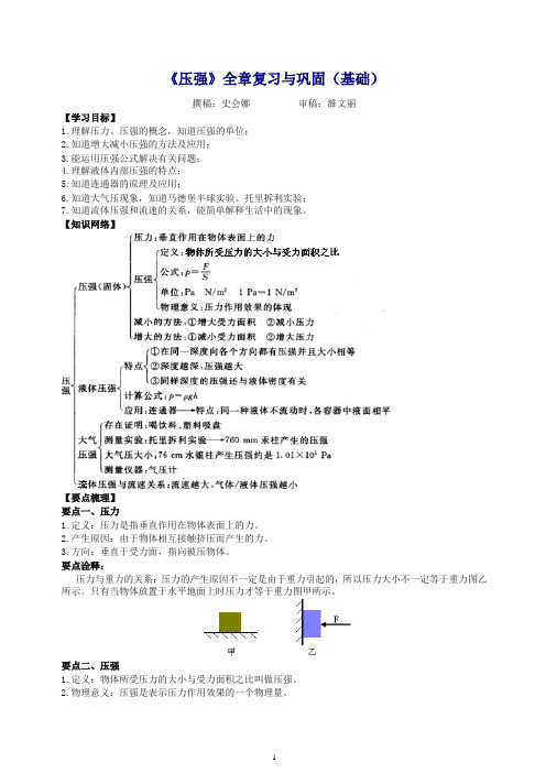 初二物理下册《压强》全章复习与巩固(基础)知识讲解(带答案解析)