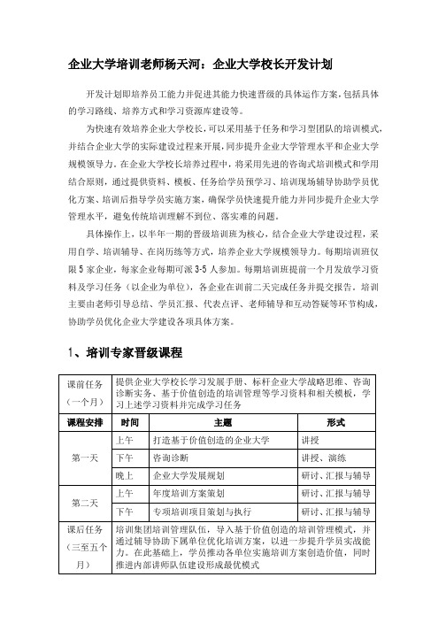 企业大学培训老师杨天河：企业大学校长开发计划