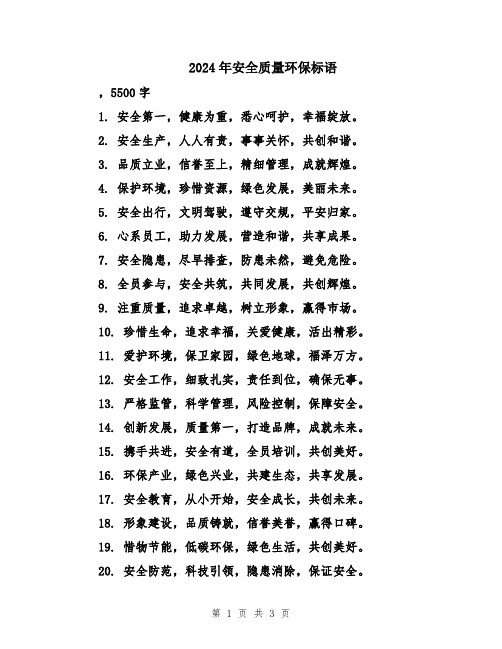 2024年安全质量环保标语