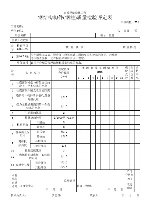 【工程表格模板】钢结构构件(钢柱)质量检验评定表