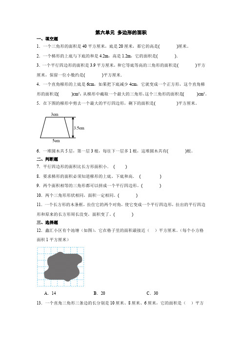 小学数学人教版(2024)五年级上第六单元 多边形的面积单元检测(含答案)