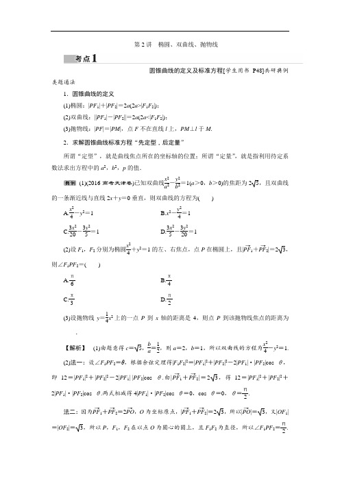 2017高考数学文新课标版考前冲刺复习讲义：第2部分专题五第2讲 椭圆、双曲线、抛物线 含答案 精品