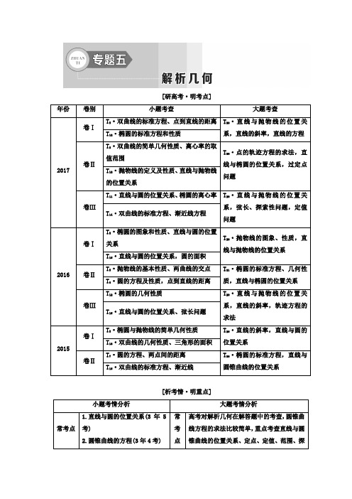 2018年高考文科数学二轮创新专题复习教学案：第一部分 专题五 解析几何 含答案 精品