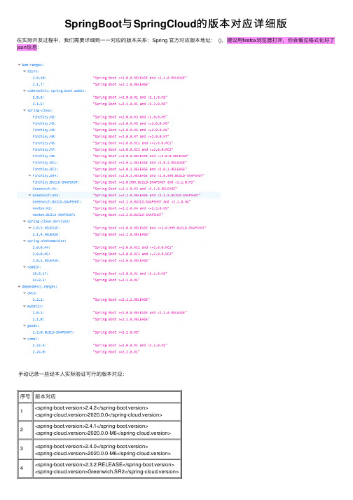 SpringBoot与SpringCloud的版本对应详细版