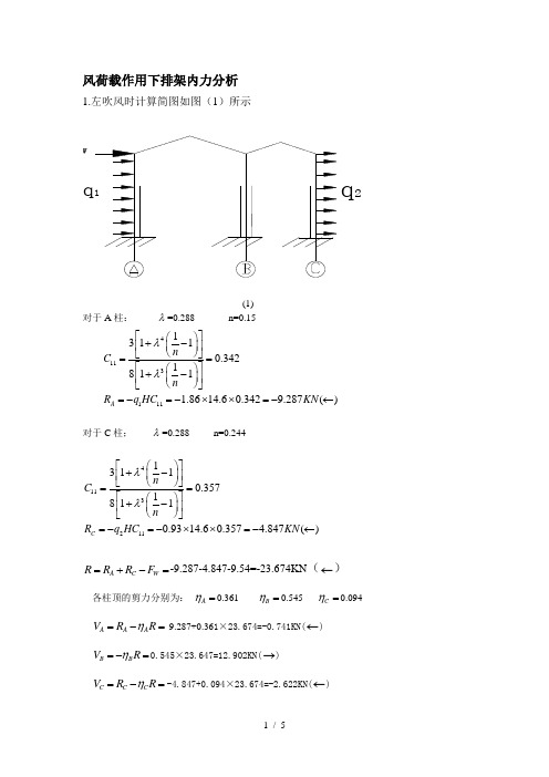 风荷载作用下排架内力分析