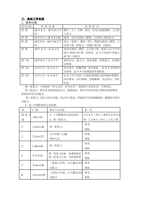 高三年级工作行事历