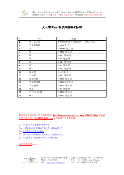 无公害食品 淡水养殖用水标准