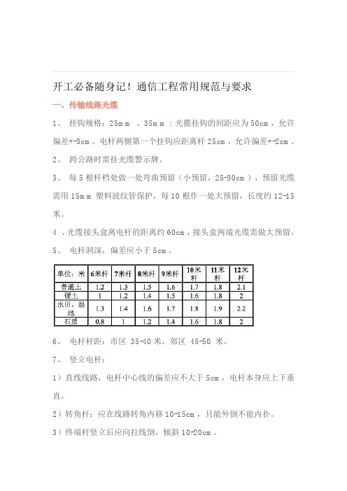 通信工程常用规范与要求