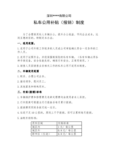 公司私车公用报销制度