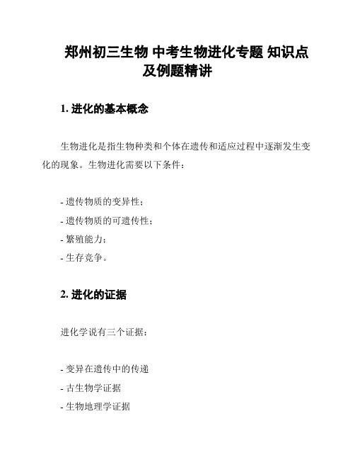 郑州初三生物 中考生物进化专题 知识点及例题精讲