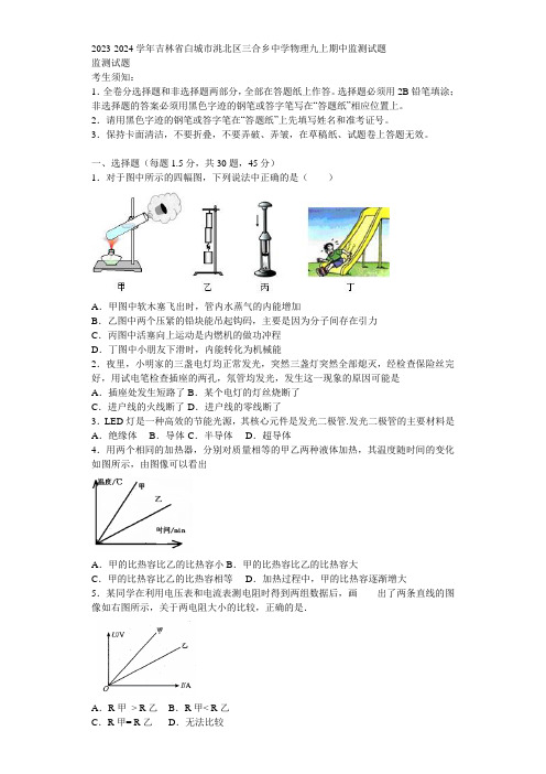 2023-2024学年吉林省白城市洮北区三合乡中学物理九上期中监测试题含解析