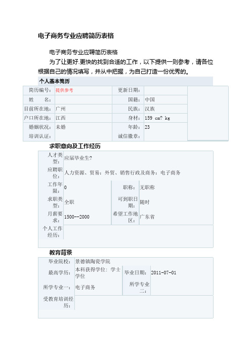 电子商务专业应聘简历表格