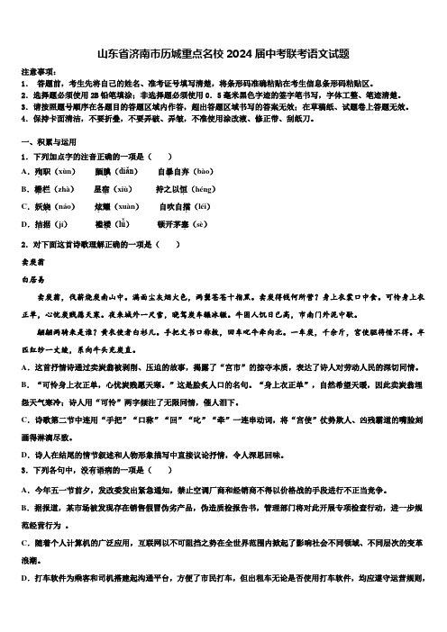 山东省济南市历城重点名校2024届中考联考语文试题含解析