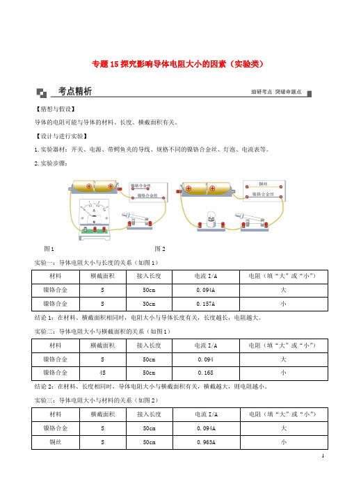 2020_2021学年九年级物理15探究影响导体电阻大小的因素实验类同步专题剖析含解析新版教科版