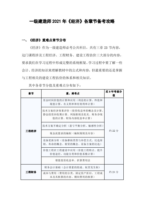 一级建造师2021年《经济》各章节备考攻略干货分享