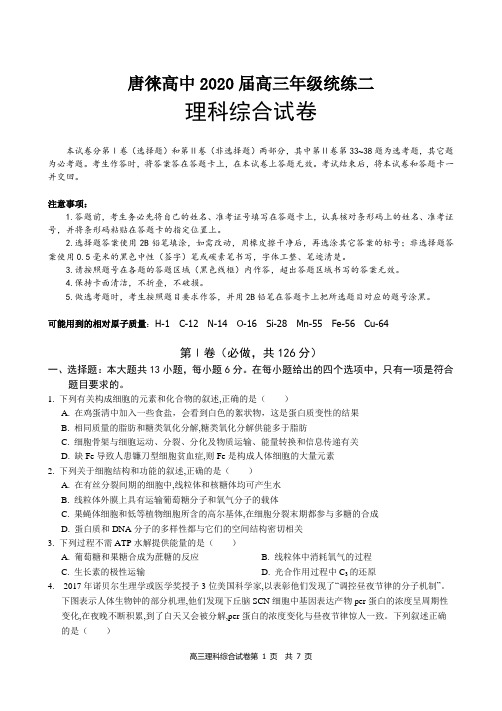 宁夏银川唐徕回民中学2020届高三下学期第一次模拟考试理科综合试题及答案