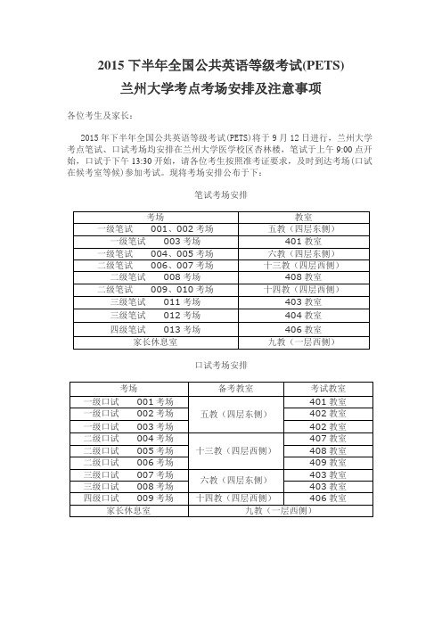 2015下半年全国公共英语等级考试PETS