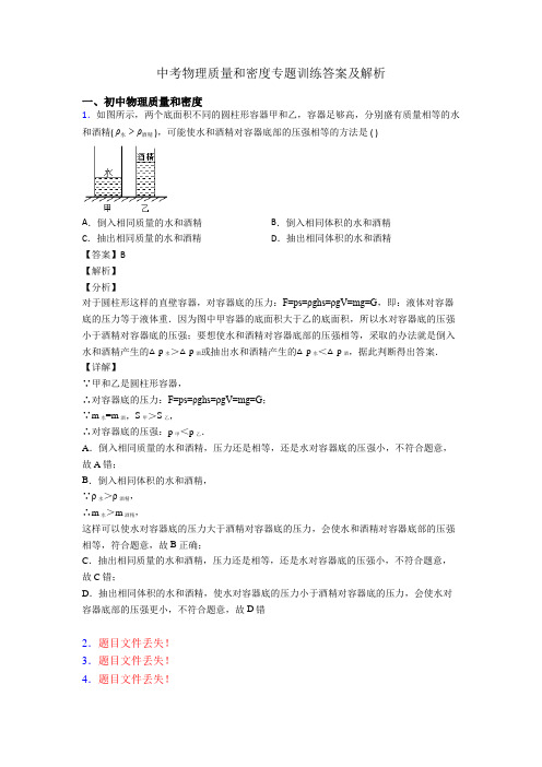 中考物理质量和密度专题训练答案及解析