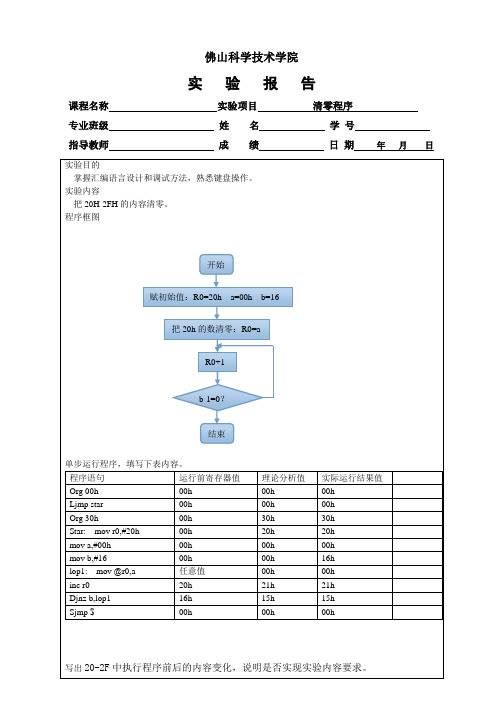 单片机实验一  清零程序  实验报告