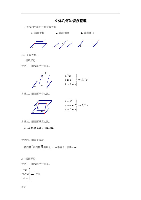 高中数学立体几何线面角知识点