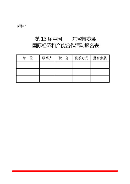 东盟博览会国际经济和产能合作活动报名表