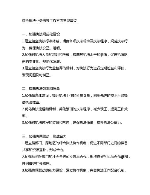 综合执法业务指导工作方面 意见建议