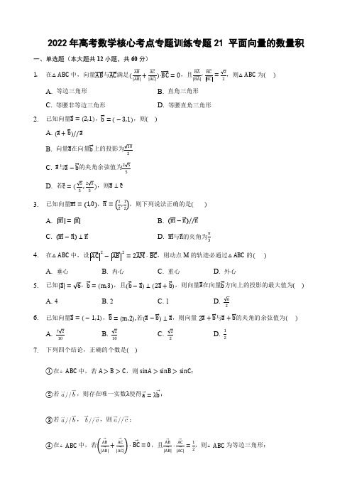 2022年高考数学核心考点专题训练专题21 平面向量的数量积(含解析)