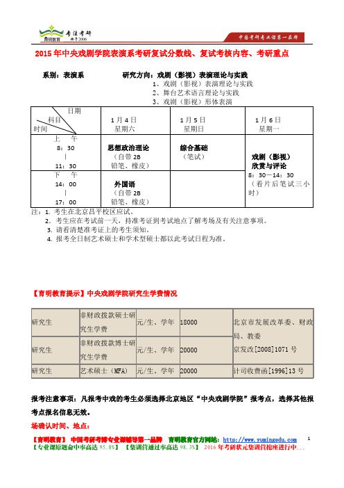 2015年中央戏剧学院表演系考研复试分数线、复试考核内容、考研重点611综合基础 考研真题