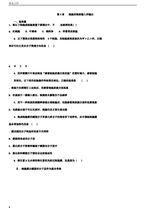 高中生物必修一第四章练习及答案