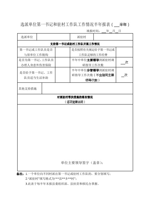 第一书记和驻村工作队工作情况半年报表