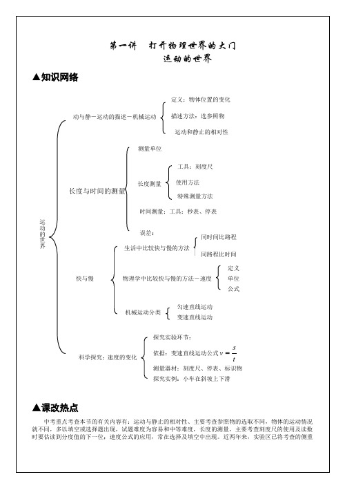 物理复习必备资料,物理教师必备资料,初中物理全套讲义 第一讲 打开物理世界的大门