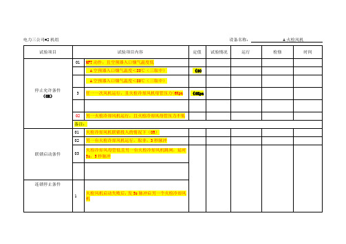 火检风机   联锁逻辑试验记录表