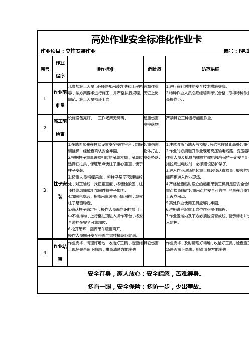 立柱安装作业高处作业安全标准化作业卡