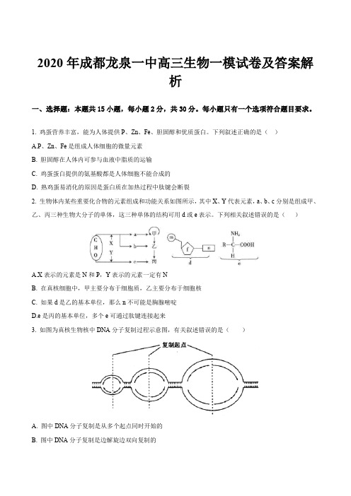 2020年成都龙泉一中高三生物一模试卷及答案解析