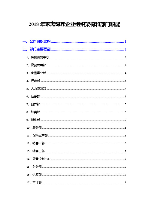 2018年家禽饲养企业组织架构和部门职能