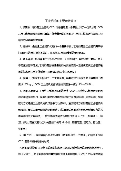 工业相机的主要参数简介