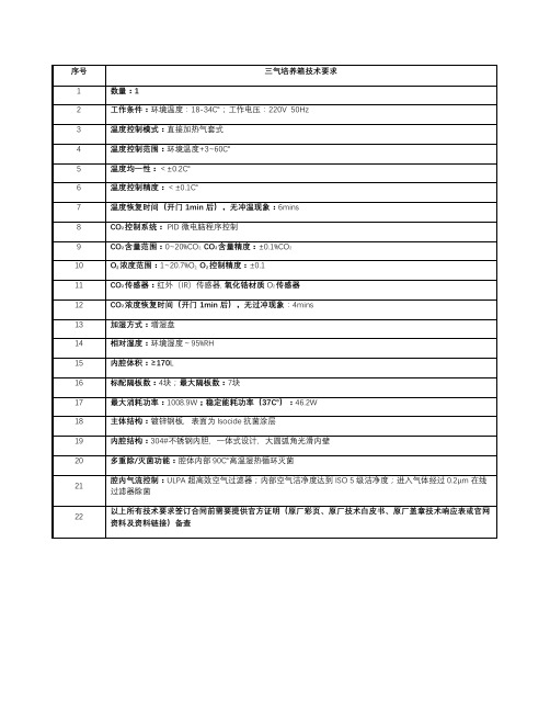 三气培养箱技术要求