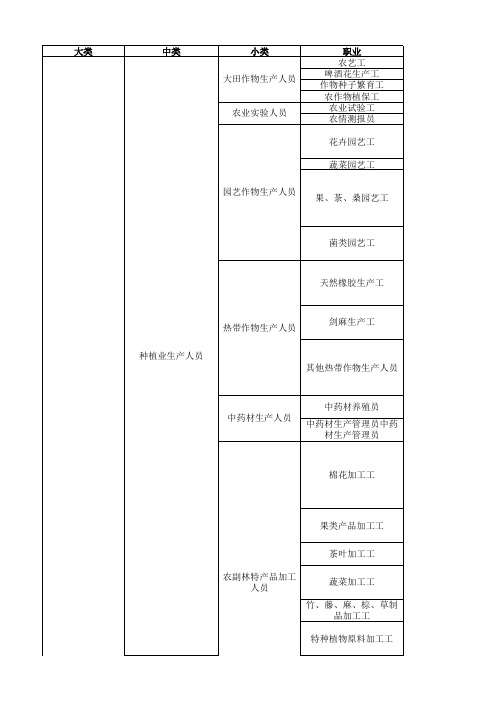 职业岗位分类表