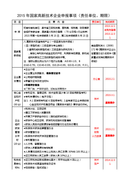 国家高新技术企业申报部门分工和进度表