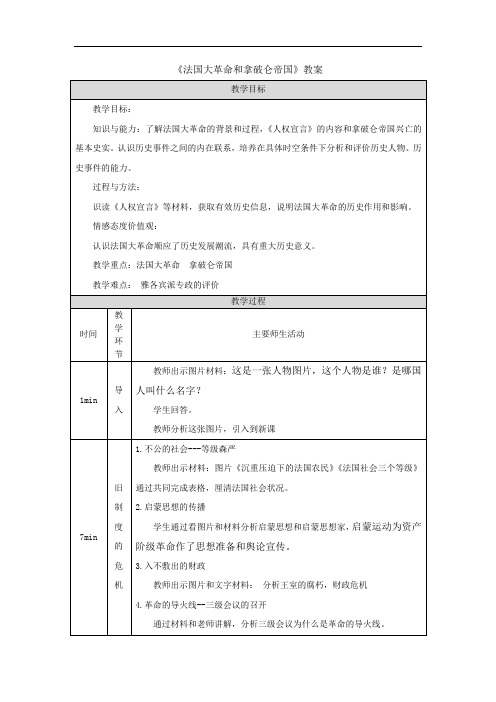 《法国大革命和拿破仑帝国》教案