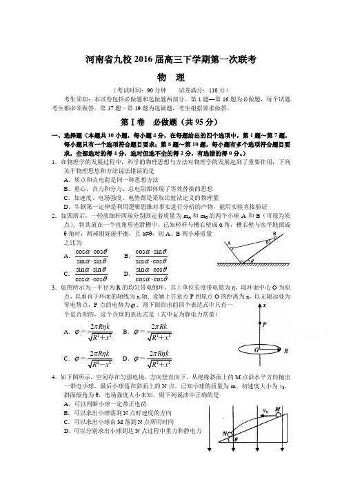 河南省九校2016届高三物理下册第一次联考试题