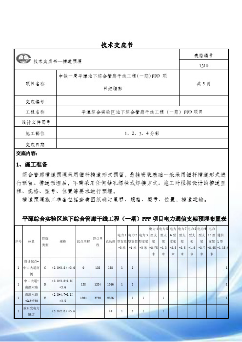 综合管廊槽道预埋安装技术交底