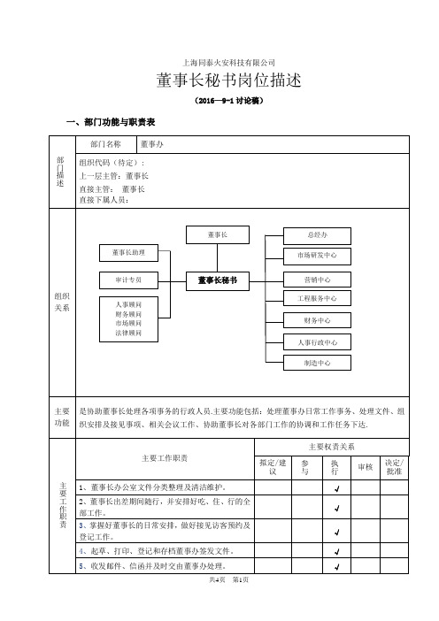 董事长秘书岗位说明书