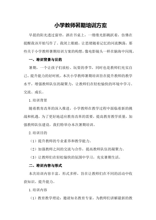 小学教师暑期培训方案