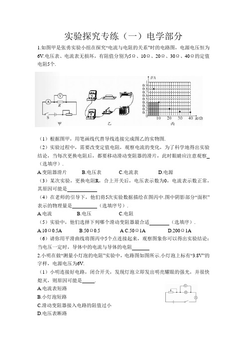 人教版九年级物理全一册期末复习实验探究专练.(电学部分)