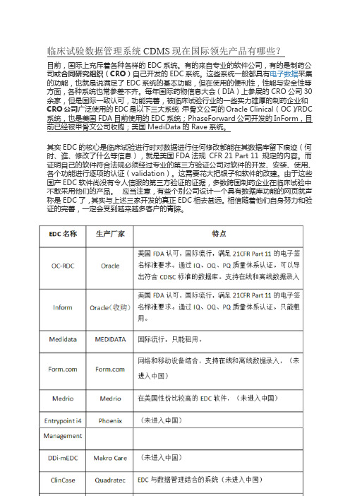 临床试验数据管理系统CDMS现在国际领先产品有哪些